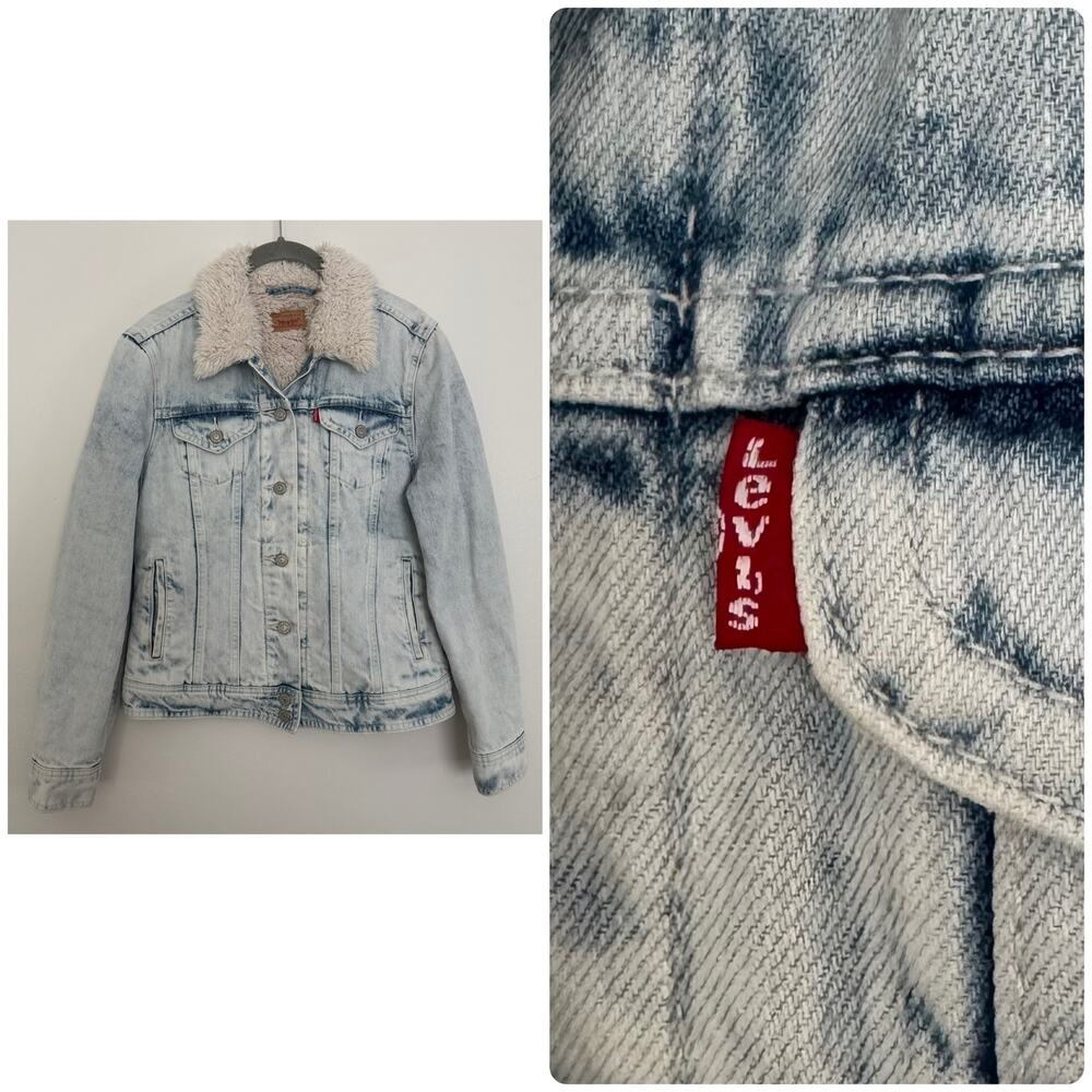 Levi's Vintage Sherpa Trucker Jacket in a Light Acid Wash Denim